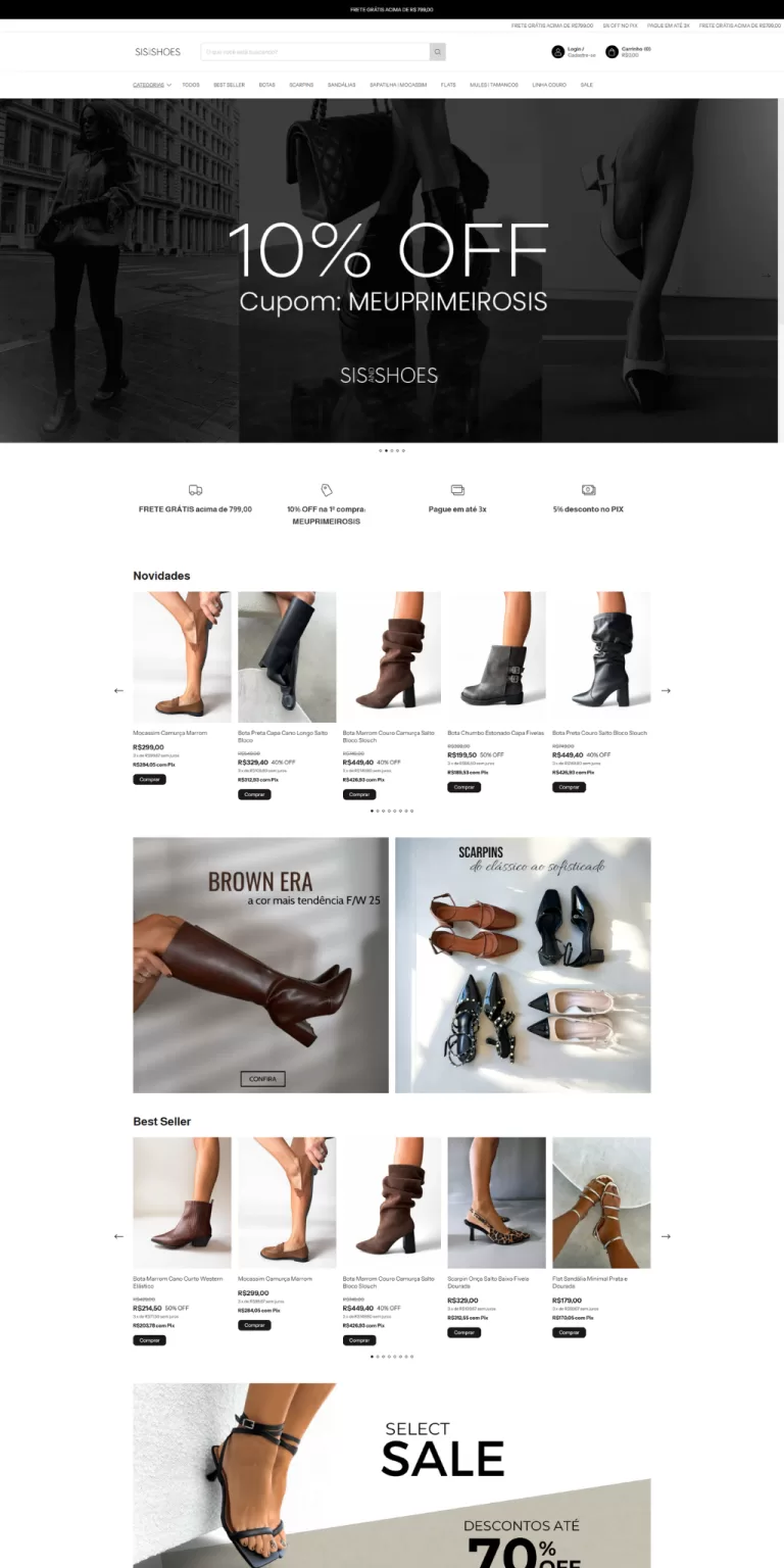 Loja Sis and Shoes criada com Nuvemshop por Agencia Entropia
